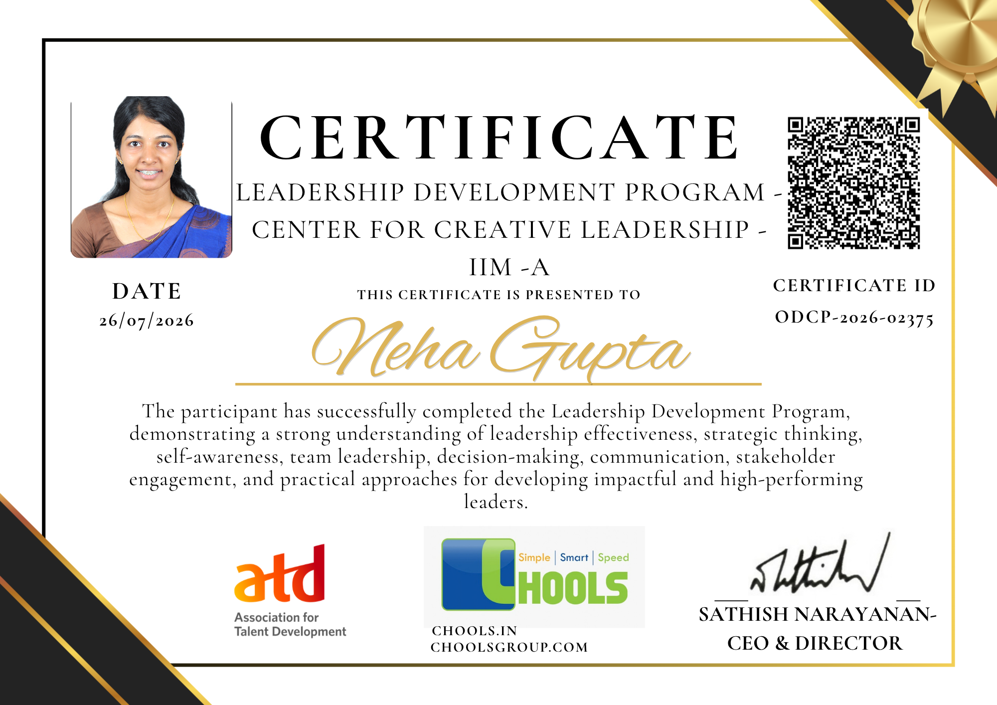 Leadership Development Program - Center for Creative Leadership - IIM -A Program Certificate